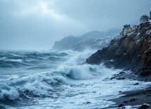 Paesaggio natalizio in un piccolo paese costiero