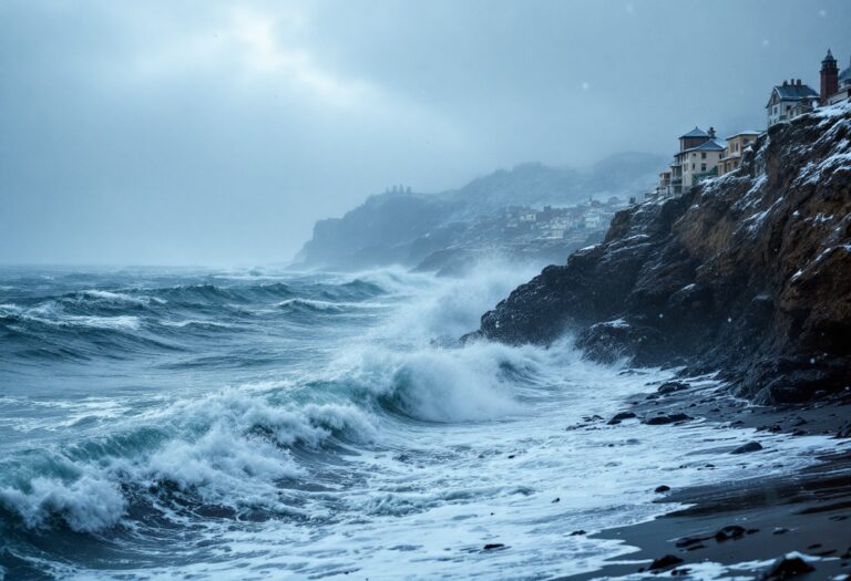 Paesaggio natalizio in un piccolo paese costiero